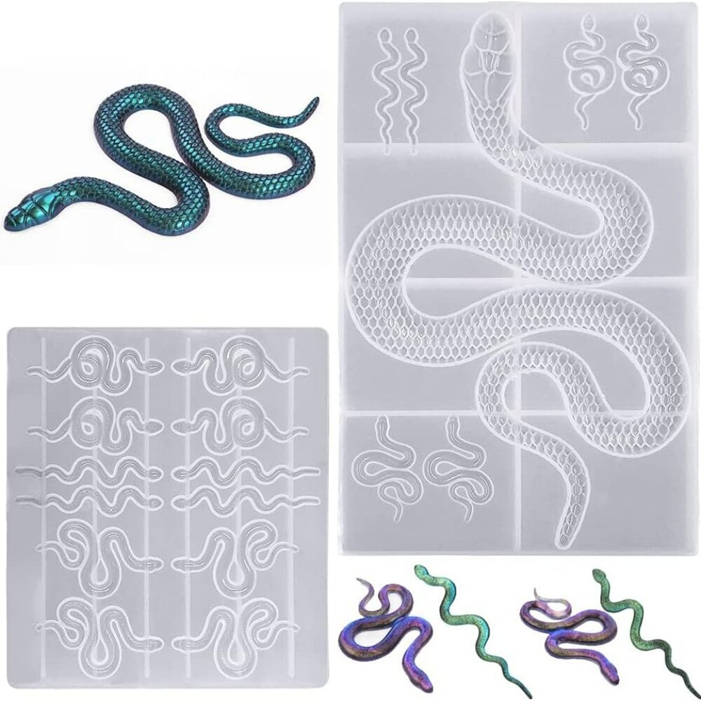 2 Pcs Snake Epoxy Resin Mold, Earring Silicone Mold Serpent Shape Casting Mold K
